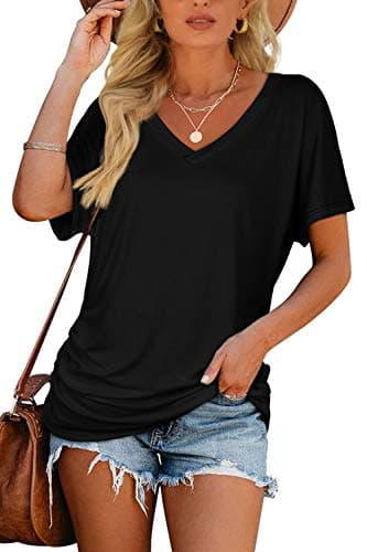 Black Womens Summer Tops Dolman Short Sleeve Shirts Business Casual Outfits Cross V Neck Loose Fit Ladies Tops Blouses Cruise Summer Tshirts L - Image 2