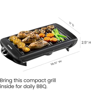 Chefman Electric Smokeless Indoor Grill w/ Non-Stick Cooking Surface & Adjustable Temperature Knob from Warm to Sear for Customized BBQing, Dishwasher Safe Removable Water Tray, Black - Image 3