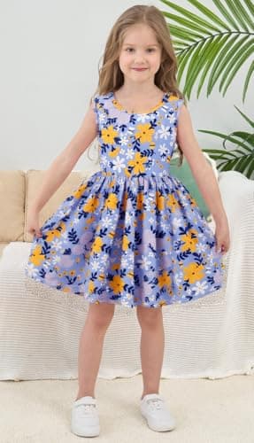 Girls Floral Dress Boho Sleeveless Dresses Casual Party Beach Sundress Daisy Toddler Summer Dress Sunflower Clothes for Kids 6-7T Blue/1930 - Image 2