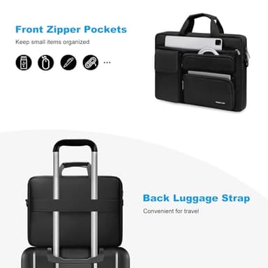 MOSISO Laptop Shoulder Bag 15.6 inch, 15-15.6 inch Computer Bag Compatible with MacBook Pro 16 inch, HP, Dell, Lenovo, Notebook with 2 Raised&1 Flapover&1 Horizontal Pocket&Handle&Belt, Black - Image 2
