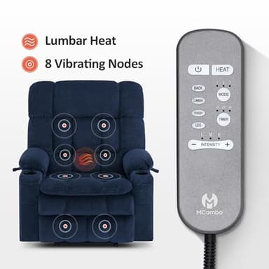 MCombo Oversized Power Lift Recliner Chair for Elderly, Dual Motor Lift Chair with Heat and Massage, Lay Flat Lift Chair for Big and Tall, Cup Holders, Fabric R7891 (Oversize, Navy Blue) - Image 6