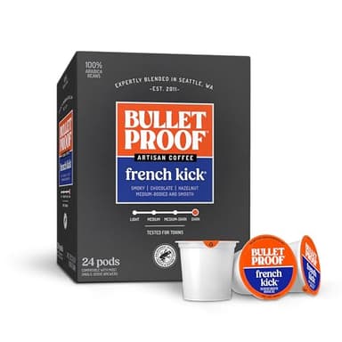 Bulletproof French Kick Dark Roast Single Serve Pods, 24 Count, 100% Arabica Coffee, Clean Coffee Tested for Toxins, Packaging May Vary - Image 1