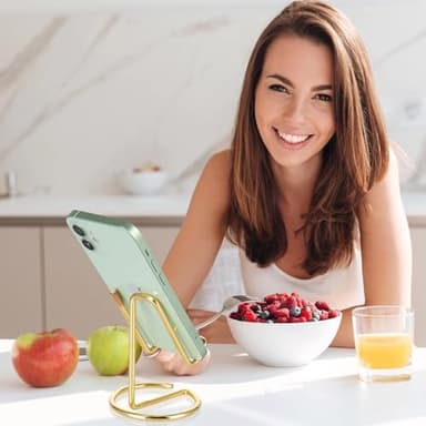 ROPOSY 2 Pack Cell Phone Stand for Desk, Cute Metal Gold Cell Phone Stand Holder Desk Accessories, Compatible with All Mobile Phones, iPhone, Switch, iPad - Image 4