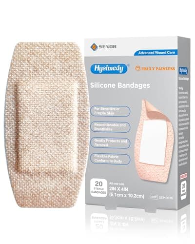 Hysimedy Silicone Adhesive Bandages Large Sizes for Sensitive Fragile Skin 2"x4" 20 Count Flexible Fabric Latex Free Hypoallergenic Breathable XL Bandages for Adhesive Allergy Wounds - Image 1