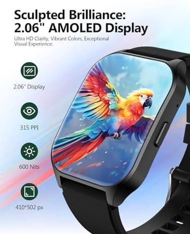 SOUYIE Smart Watch (Answer/Make Call), 2.06" Curved AMOLED Screen Smartwatch for Men Women, 100+ Sport Modes Fitness Tracker, Heart Rate Sleep SpO2 Monitor, IP68 Waterproof, Android and iOS Compatible - Image 2