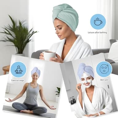 AGKXHDEC 2 Packs Single Layer Microfiber Hair Turbans - Drying Wrap for Women (Blue,Light Green) - Image 3