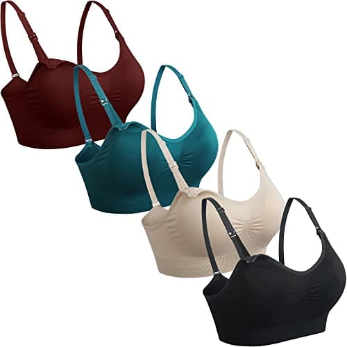 4Pack Nursing Bra for Breastfeeding Maternity Bras Push Up Silk Seamless Pregnancy Bralette Underwear Black Beige Rosered Blue Medium - Image 1