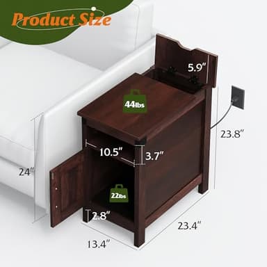 WLIVE End Table with Charging Station, Narrow Side Table for Living Room, Farmhouse Night Stand with Storage, Small Wooden Cabinet with USB Ports and Outlets for Living Room and Bedroom, Espresso - Image 3