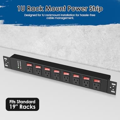 Rack Mount Power Strips,8 Outlet Strips Surge Protector with Individual Switches, PDU Power Strip for Server Racks, 14AWG Heavy-Duty Braided Extension Cord,2700J,15A 125V 1875W (10 FT Cable) - Image 2