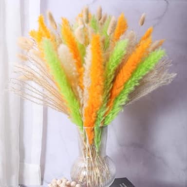 Colorful Pampas Grass Decor – White, Orange, and Light Green Dried Arrangements for Weddings, Baby Showers, and Home Decor. 17” Centerpiece (No Vase). - Image 5