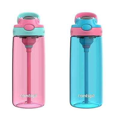 Contigo Aubrey Kids Water Bottle, 2-Pack, 20oz, Azalea/Jade & Blue Raspberry.Azalea, Spill-Proof Lid, Dishwasher Safe, BPA Free - Image 1
