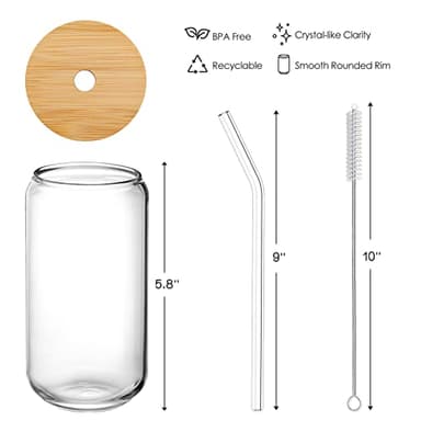 2 Pack Glass Cups with Bamboo Lids and Straws 16 oz, Gifts for Women, Drinking glasses set, Iced Coffee, Tea Cup, Cute Aesthetics Tumbler Cup, Mothers Day, Birthday Gifts for Her Mom - Image 3