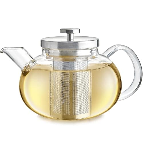 Teabloom Connoisseur Glass Teapot with Stainless Steel Infuser for Loose Tea – 4-Cup Capacity, Stovetop-Safe, Durable Borosilicate Glass, Perfect for Hot and Iced Tea - Image 1