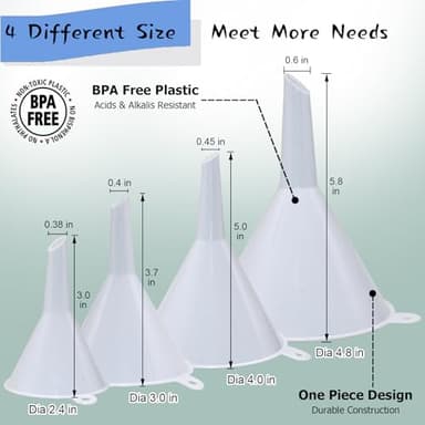 6 Pack Funnels for Kitchen Automotive Use Filling Bottles, Plastic Funnels Assorted 4 Sizes, Silicone Collapsible Funnel Set 2 Small and Large for Liquids, Oils, Powders Transfer, Cooking - Image 2