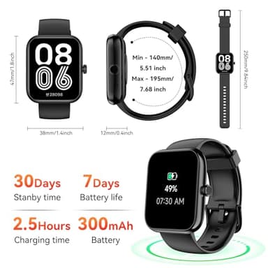 Smart Watch with Alexa Built-in, 1.83" HD Touchscreen, Bluetooth Call/Make Calls, IP68 Waterproof Fitness Tracker with 120+ Sport Modes, 24/7 Heart Rate & Sleep Monitor for iOS/Android (Black) - Image 7