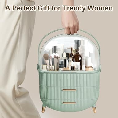 Make up Organizers and Storage, Makeup Organizer for Vanity, Cosmetics Skincare Organizers with Lid and Drawers, Cosmetic Display Cases for Countertop, Bathroom, Ideal Gifts for Women(Light Green) - Image 3