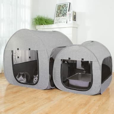 LUCKITTY Portable Cat Playpen, Delivery Room, Enclosure, Postoperative Recovery, House Design for Better Standing, Foldable Pet Tent for Indoor and Outdoor Use, Cat Houses & Condos Light Gray - Image 6