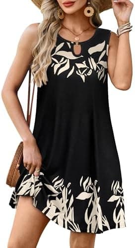Summer Dresses for Women Casual Sleeveless Sundress Floral Loose Fit Beach Cover Up with Pocket - Image 3