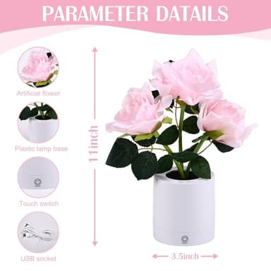 WSYEAR Pink Rose Flower Lamp, Valentine's Day LED Artificial Flowers Gifts for Her Wife Girlfriend Small Table Lamp Night Light, Cordless Touch Lamp - Image 6