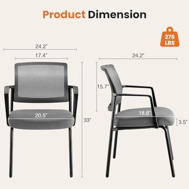 Sweetcrispy Mesh Back Stacking Arm Chairs 1 Pack, Upholstered Fabric Stacking Chairs, Sturdy Metal Stacking Chairs, Easy to Use and Store, Outdoor and Indoor, for Home, Office, Party, Comfy, Grey - Image 3
