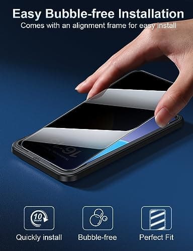 ruwa Privacy Screen Protector for iPhone 16 Pro [2-Pack] Anti-Peep Tempered Glass Film with Easy Installation Frame - Image 6