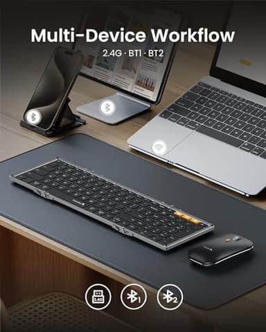 ProtoArc Foldable Keyboard and Mouse, XKM01 True Full-Size Folding Wireless Keyboard Mouse Combo for Business Travel, a Portable Office Suite On-the-Go, Compatible with Laptop iPad Tablet - Black Gray - Image 4