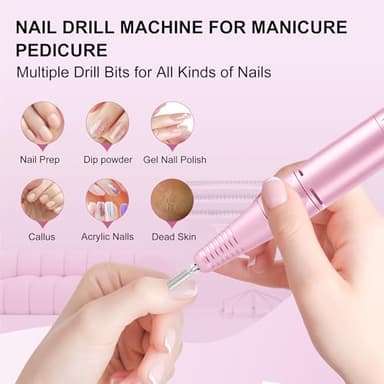 Professional Electric Nail Drill File:COSYGLOW Glitter Portable Cordless E-File Nail Drill Kit with 11 Drill Bits,30000 RPM Rechargeable Nail Drills Machine for Acrylic Nails Gel Polishing (Pink) - Image 7