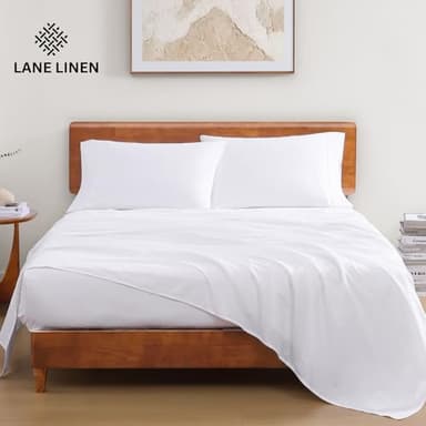 LANE LINEN Eco Friendly 100% Organic Cotton Queen Sheet Set, Soft & Comfy Fully Elasticized 15" Deep Pocket Bed Sheets, Low Pill Naturally Cooling Machine Wash Sábanas Queen- White Bed Sheets - Image 2