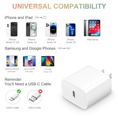 USB C Charger Block for iPhone 17 Wall Charger 20W Power Adapter for iPhone 17/17 Air/17 Pro/17 Pro Max, 16 15 14 13 12 11, iPad, Google, Samsung Fast and Convenient Charging, Type C Charger Bolck - Image 3