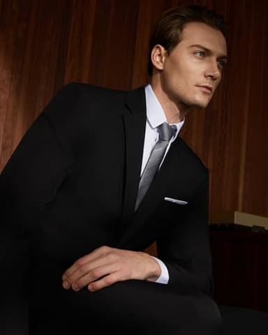 WULFUL Men's 2 Piece Suits Slim Fit Two Button Blazer Jacket Pants Set for Party,Wedding and Business Black - Image 2