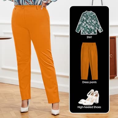 Plus Size Women's Straight-Leg Dress Pants - Slacks for Business Casual,Work Clothes for Office Orange Pepper 3XL - Image 2
