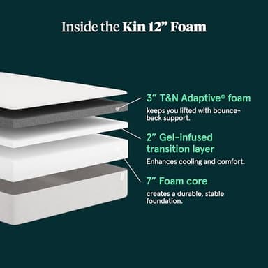 Tuft & Needle Kin Medium 12" King Adaptive Foam Mattress in a Box, Cooling Gel, Pressure Relief, Durable Support, 100 Night Trial, Fiberglass-Free, CertiPUR-US, 10-Year Limited Warranty - Image 3