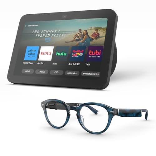 Amazon Echo Frames (newest model) + Echo Show 8 (newest model), Smart Glasses with Alexa, Round frames in Blue Tortoise with blue light filtering lenses - Image 1