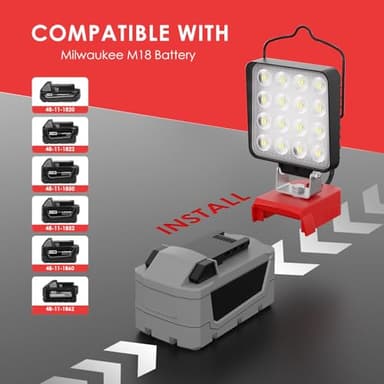 76W 10000LM LED Work Light for Milwaukee M18 18V Battery, Upgraded Cordless LED Work Light with USB and Type-C Charging Port, Low Voltage Protection, Outdoor Lighting (Battery Not Included) - Image 3
