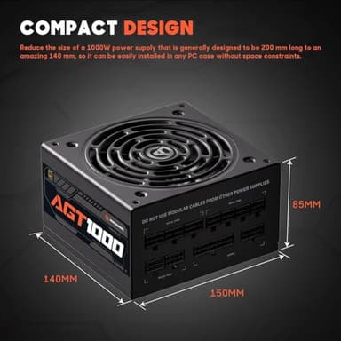 ARESGAME AGT Series 1000W Power Supply, 80+ Gold Certified, Fully Modular, FDB Fan, Compact 140mm Size, 10 Year Warranty, ATX Gaming Power Supply - Image 5