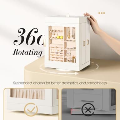 TidyStash 360° Rotating Jewelry Organizer, Large, Elegant Jewelry Boxes for Women Necklace, Ring Earring Storage, Vertical Accessory Organizers and Storage, Cream White - Image 3