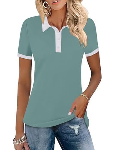 LOMON Polo Shirts for Women Short Sleeve Summer Collared Shirts Breathable Quick Dry Active Workout Top Tennis Golf Clothes Green XXL - Image 1