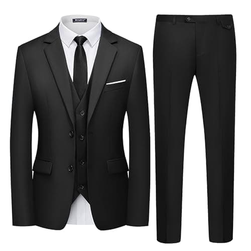 WULFUL Men's 3 Piece Slim Fit Suit Set Two Button Blazer Jacket Vest Pants Tuxedo Set for Party, Wedding and Business Black - Image 1