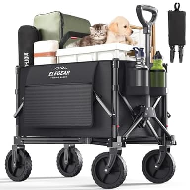 Elegear Wagon Cart Foldable Collapsible Heavy Duty, Folding Wagon with 360° All-Terrain Wheels&Smallest Folding Design, 220LBS Large Capacity Portable Utility Grocery Cart for Sports Camping Shopping - Image 1