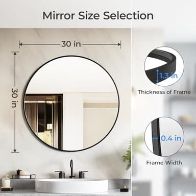 USHOWER Bathroom Mirrors for Over Sink, 30 Inch Circle Mirror with Metal Frame, Black Wall Mirror for Vanity, Entryway, Living Room, Hallway and Bedroom Decor - Image 4