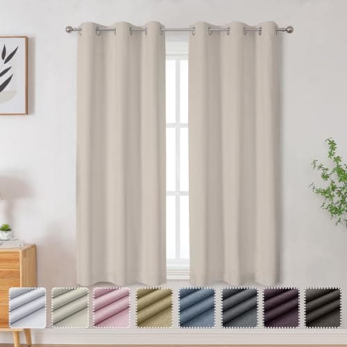 OVZME 2 Panels 100% Blackout Curtains 63 Inches Length for Bedroom, Full Light Blocking Textured Thermal Insulated Noise Reducing Window Curtain Natural Drapes (Rod Pocket, 40WxL63, Light Taupe) - Image 1