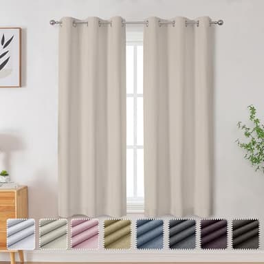 OVZME 2 Panels 100% Blackout Curtains 63 Inches Length for Bedroom, Full Light Blocking Textured Thermal Insulated Noise Reducing Window Curtain Natural Drapes (Rod Pocket, 40WxL63, Light Taupe) - Image 1