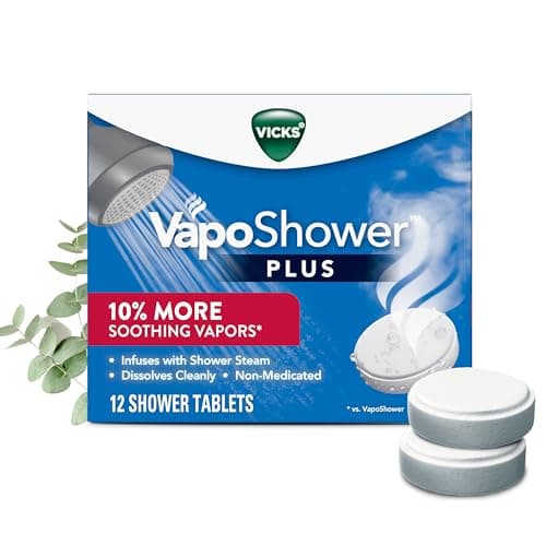 Vicks, VapoShower Plus, Shower Steamers, Eucalyptus Shower Steamer & Menthol Scent, Clean Dissolving Vapor Shower Tablets, Aromatherapy Shower Steamer & Shower Bombs, 12 count - Image 1