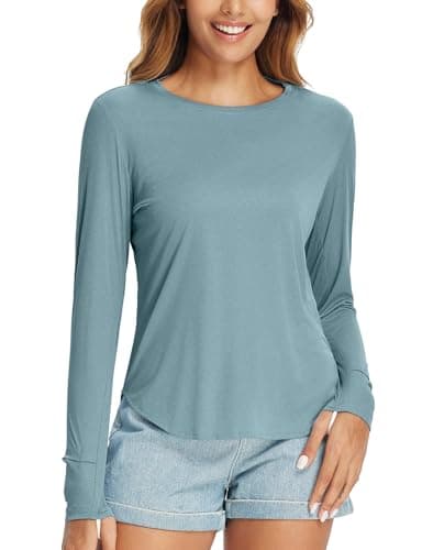 baleaf Women Sun Shirts UPF 50+ SPF UV Protection Rash Guard Long Sleeve Running Workout Athletic Tops Lightweight Soft Quick Dry Hiking Clothing Outdoor Heather Light Blue M - Image 1