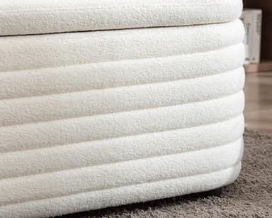 DM Furniture Storage Teddy Ottoman Bench Upholstered Fabric Storage Bench End of Bed Stool with Safety Hinge for Bedroom, Living Room, Entryway, Closet(44.5", White) - Image 7