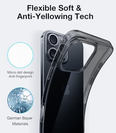 TORRAS Crystal Clear for iPhone 16 Pro Max Case, [Anti-Yellowing][Military-Grade Protection], Slim Translucent Anti-Scratch Back, Soft Bumper, Non-Slip Protective Phone Cover, Translucent Black 6.9" - Image 3