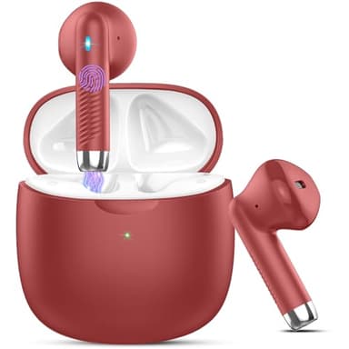 Wireless Earbuds, Bluetooth 5.4 Headphones in Ear with Noise Cancelling Mic, Bluetooth Earbuds Stereo Bass, IP7 Waterproof Sports Earphones, 32H Playtime USB C Charging Ear Buds Red for Android iOS - Image 1