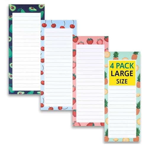 4 Large Magnetic Notepads – Big Notepads for Grocery List, Shopping List, To-Do List, Reminders -Strong Magnetic Back- Memo Pads with Realistic Fruit Designs | 60 Sheets per Pad 9 x 3.5 inch (4 Pack) - Image 1
