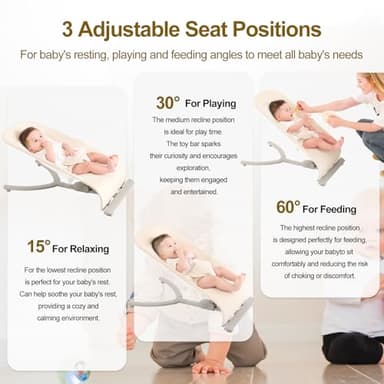 3-in-1 Portable Baby Bouncer & Rocker Chair for Newborn to Toddler - 4 Adjustable Recline Positions, Breathable Cotton Fabric, Natural Vibration, Supports Up to 33 lbs (Oatmeal Khaki) - Image 3