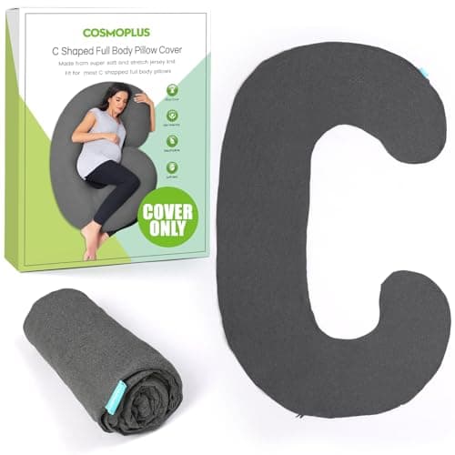 𝐏𝐫𝐞𝐠𝐧𝐚𝐧𝐜𝐲 𝐏𝐢𝐥𝐥𝐨𝐰 𝐂𝐨𝐯𝐞𝐫 COSMOPLUS C Shaped Full Body Pillow Case 𝐂𝐨𝐯𝐞𝐫 for Maternity,Stretchy Cool Breathable Jersey Fabric,Provides Sleep and Pregnancy Support,Heather Grey - Image 1